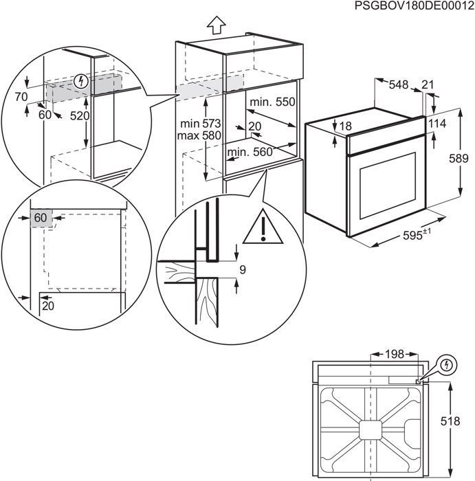 Forno da incasso Electrolux, Serie 300, Classe energetica A, 68 litri, a convezione, AquaClean, nero opaco, stile retrò, FR53G