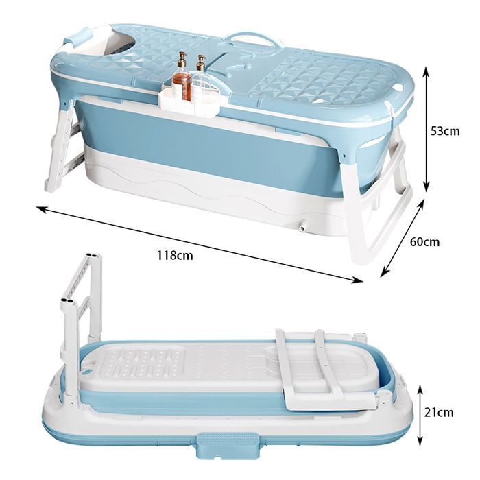 YIYI. BAÑERA PLEGABLE PARA ADULTOS CON TAPA DESMONTABLE - FUNCIÓN DE VAPOR Y BAÑO - 118 X 62 X 53 CM - AZUL Y BLANCO.