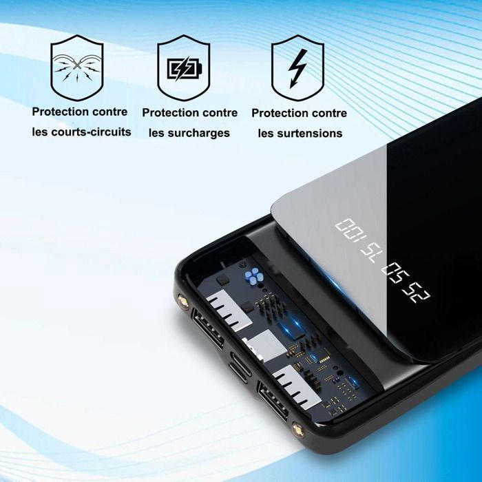 BYONDSELF® External Battery, 20000 mAh, with LED light, Battery Level Display, 14x6.9x2.7cm, Black