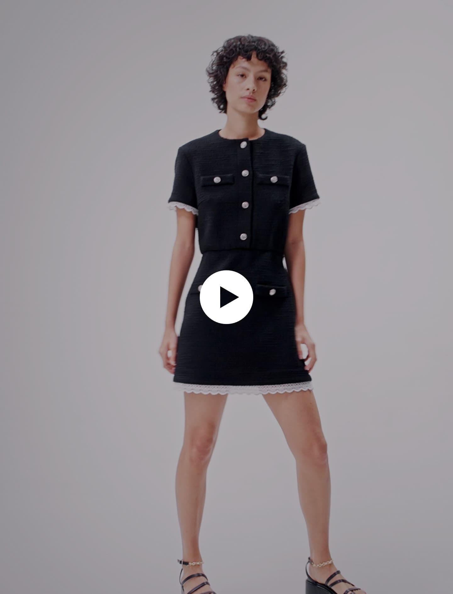 Rochie scurtă din tweed și cord - Negru