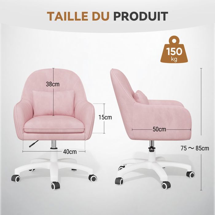 BatonY Office Chair with Armrests, Ergonomic Chair with Lumbar Support, Swivel Office Chair, Height Adjustable, Pink