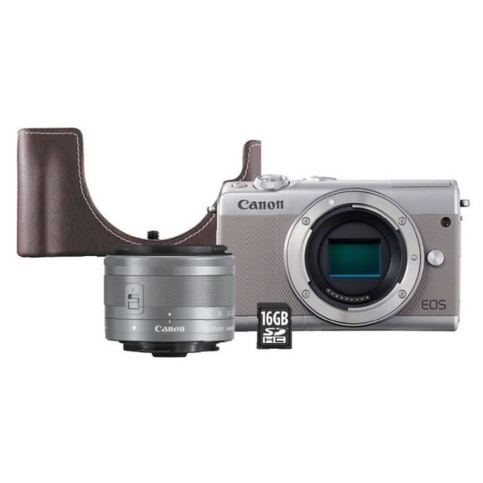 Canon EOS M100 Hybridkamera - Grå + Etui + 16 GB SD-kort