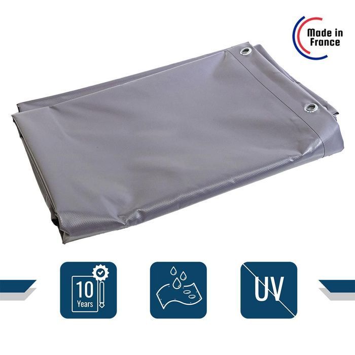 TECPLAST Carport Tarpaulin, Grey, 10x15 m XP640CP - 10-Year Warranty - Waterproof PVC Tarpaulin for Car Shelter - Made in France