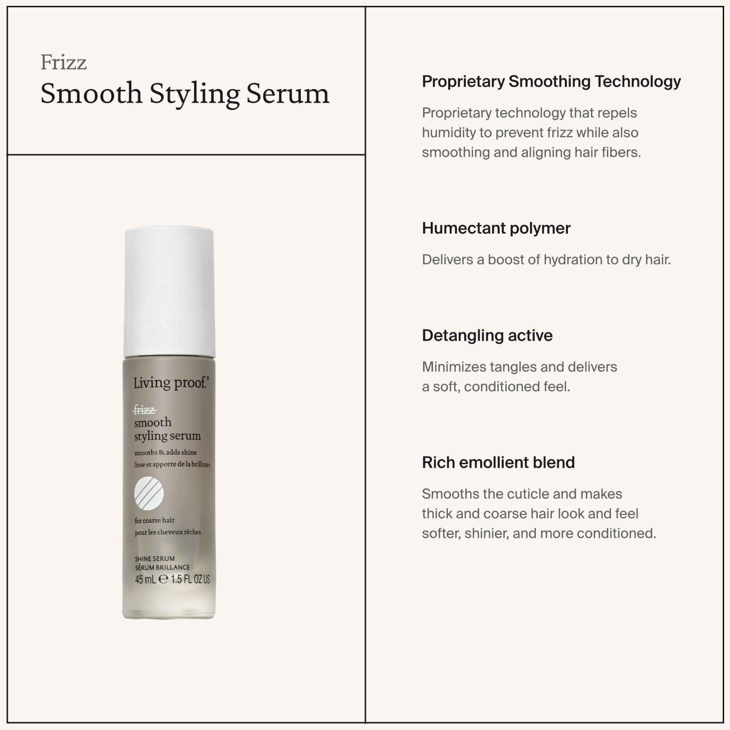 Serum za lase Living Proof proti skodranosti in za gladko oblikovanje – 45 ml