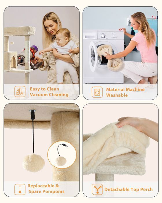 PAWZ Road Cat Tree, Spacious Design, Large, Sturdy Hammock with Hammock and Beautiful Cat House - Beige - 143 cm