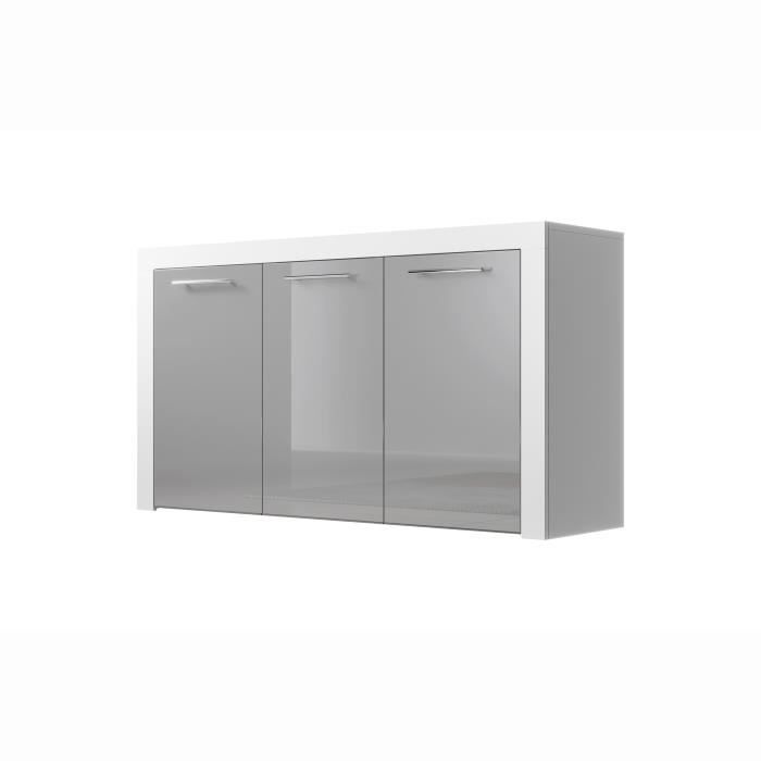3-Door Sideboard | 144 x 80 x 42 cm | White and Gray Glossy Finish | Storage | NELIA
