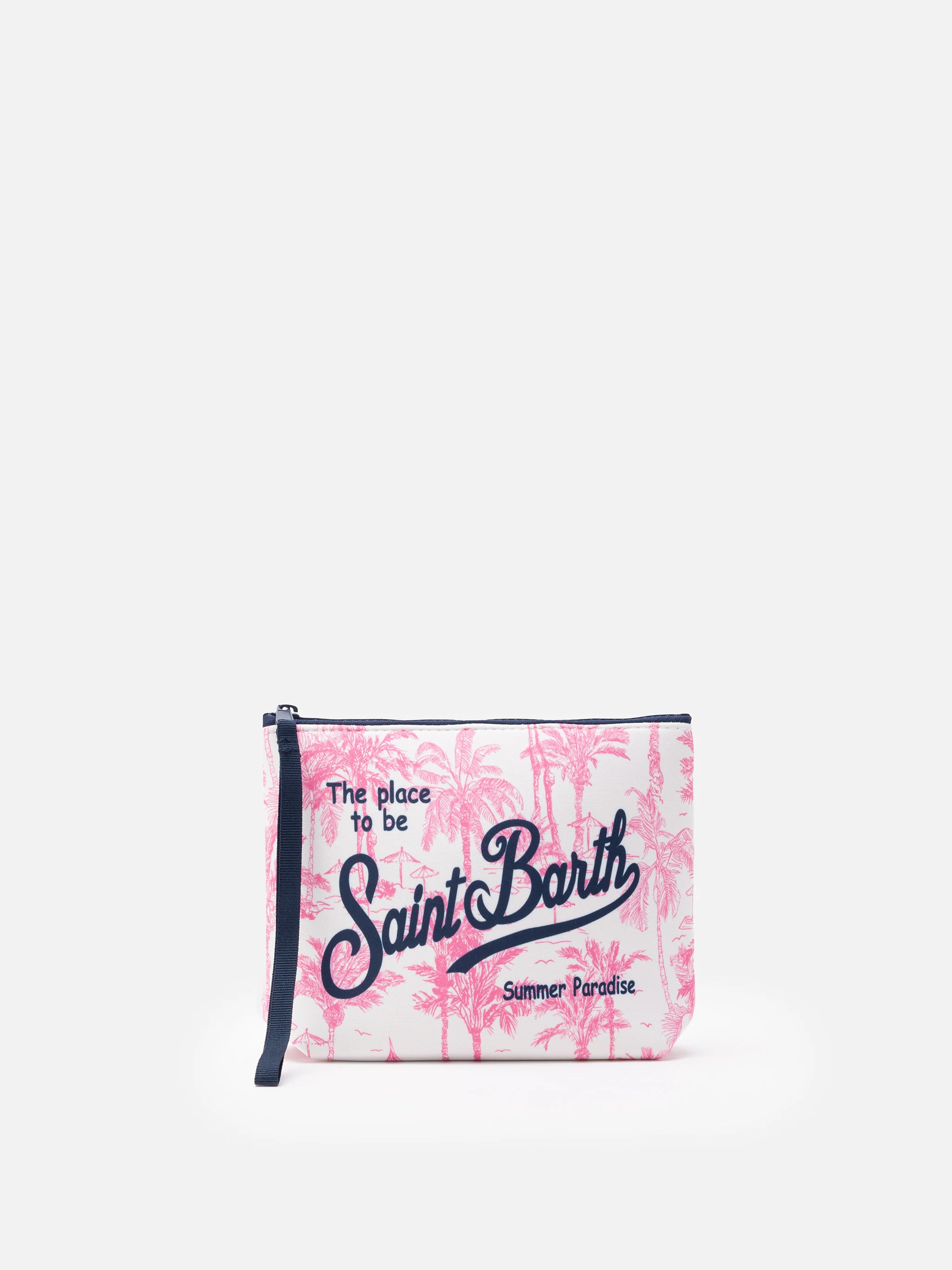 Aline clutch tas van scuba-stof met toile de jouy-print.