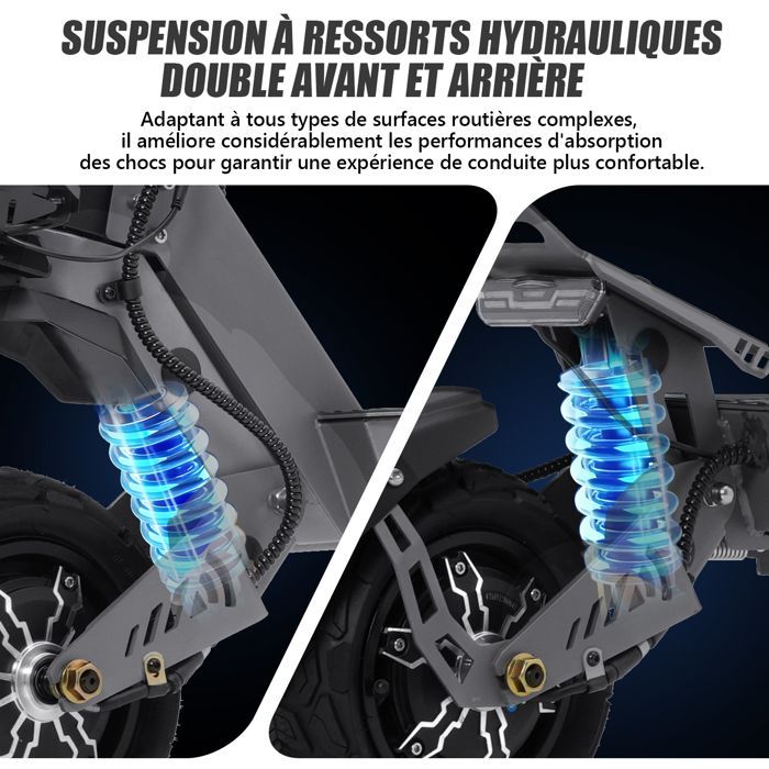 Trottinette Electrique 3600W Adulte 65km/h Autonomie 90km Pneu 10'' Tout-Terrain Batterie 26Ah Scooter Pliable 6-8h de Charge