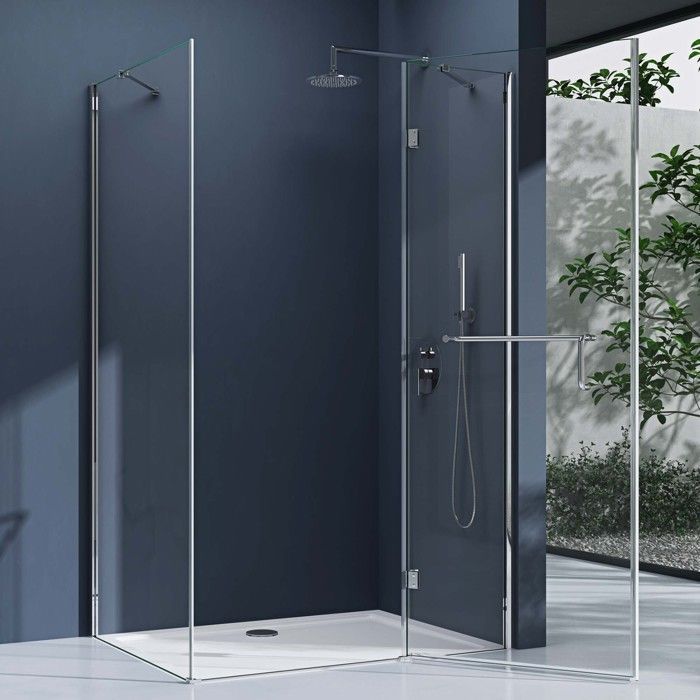 Mampara de ducha rectangular transparente de esquina de 90x110 cm, modelo doporro Ravenna4K, con cristal de seguridad Nano de 6 mm.