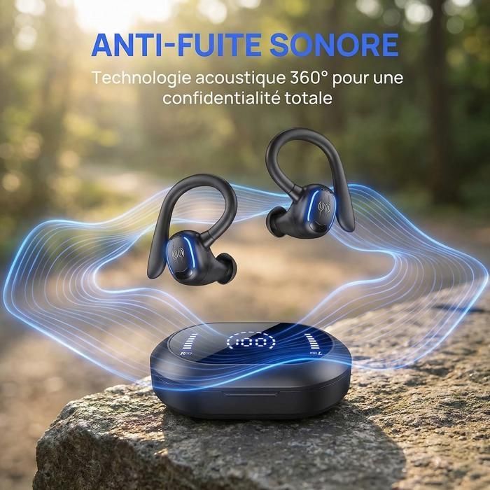 Fingertime Wireless Earbuds - LCD Display, Up to 40 Hours of Battery Life, USB-C Fast Charging, Bluetooth 5.4 Headphones, Black