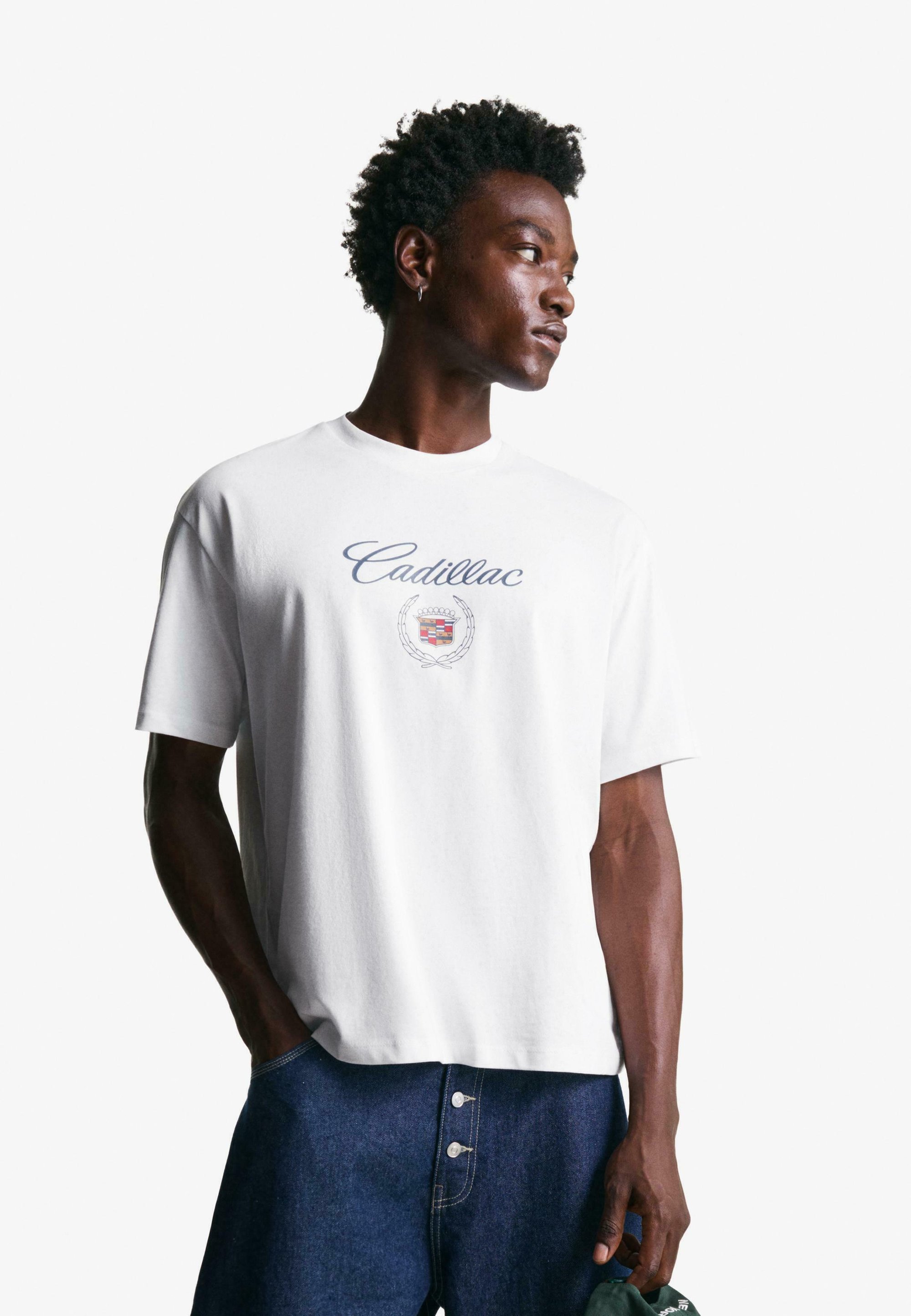 Bershka T-shirt met korte mouwen en Cadillac-print - wit