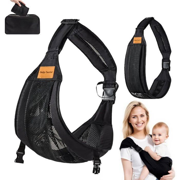Verstellbare schwarze Hüfttrage für Babys, tragbar, ergonomisch, komfortabel, ideal zum Wandern