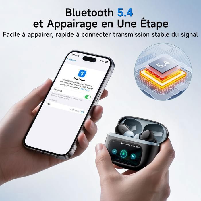 DJOIN Kabellose Ohrhörer, 40 Stunden Akkulaufzeit, Multifunktions-Touchscreen, Bluetooth 5.4, IPX7 wasserdicht, ANC-Geräuschunterdrückung, 5 Equalizer-Modi, Schwarz