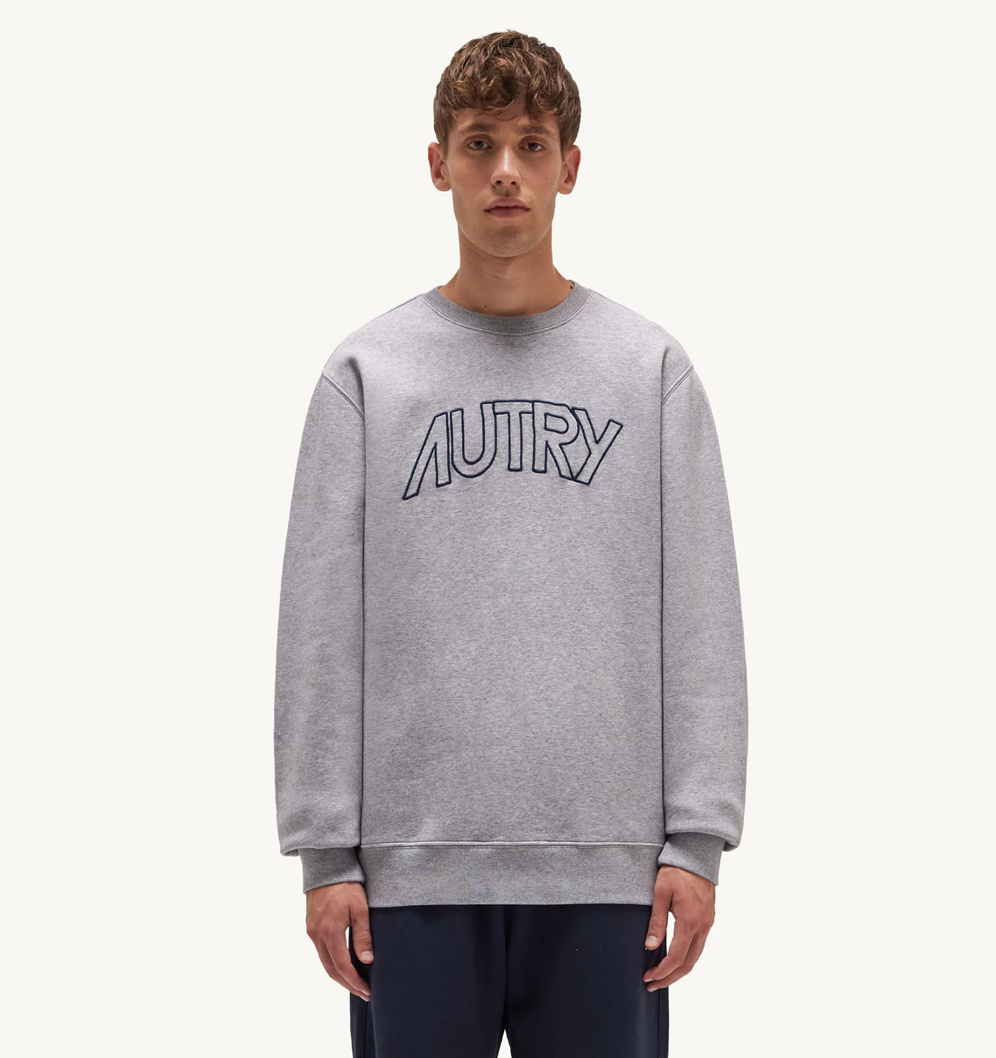 Pulover din jersey de bumbac gri-melanj cu dungi