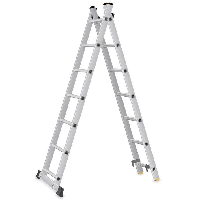 HOGE modulaire 2-delige aluminium ladder, steiger, trapladder, werkplatform, 7 treden