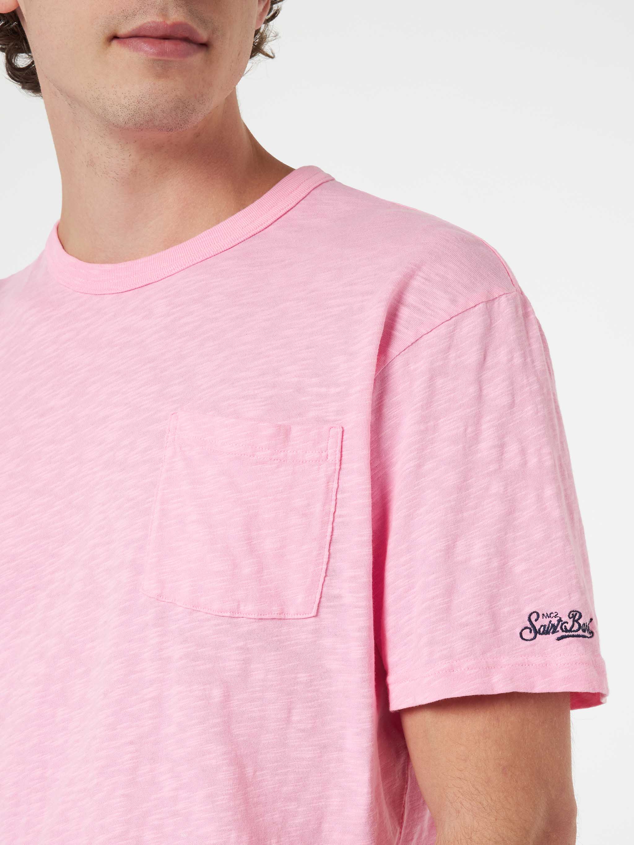 President heren T-shirt van roze katoen met vlammenmotief en borduurwerk