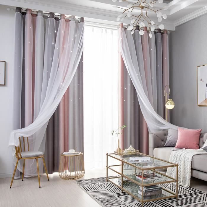 Cortinas opacas - Degradado de estrellas huecas - 100x250cm - Gris - 1 panel - Para interiores