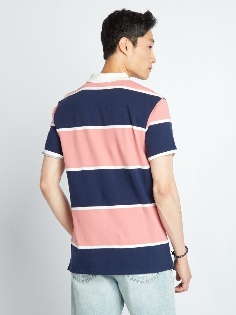 Polo de piqué de algodón a rayas - ROSA