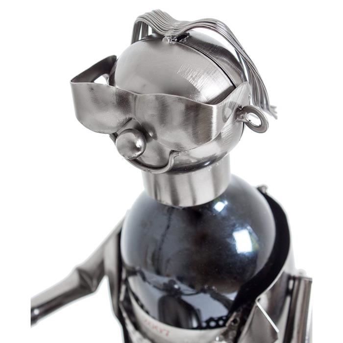 Porte-bouteille - HENRY BRUBAKER - Motard - Sculpture en Métal - Idée cadeau - 38cm x 45cm x 16cm