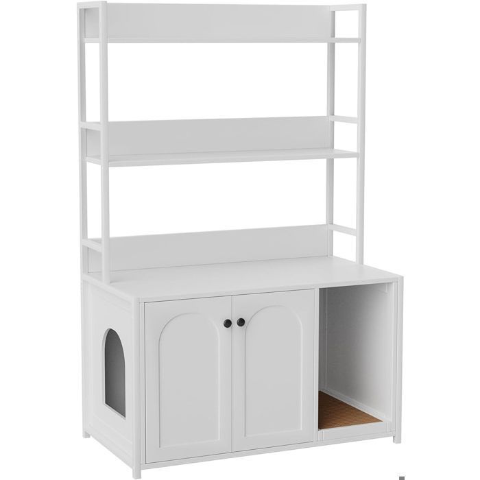 CAT TREE - PROMIRACAL - Cat Tree with Litter Box, Modern 3-in-1 Scratching Post, White Litter Box Cover