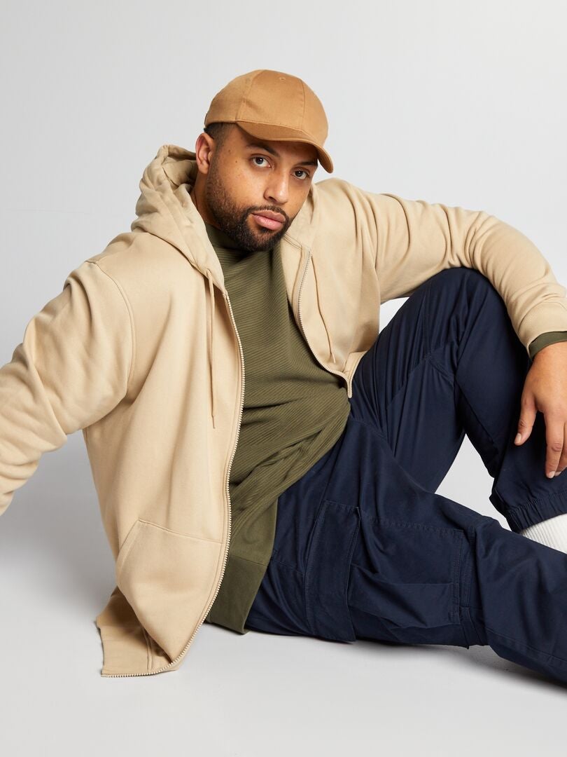 Sudadera con cremallera y capucha de tejido polar - BEIGE