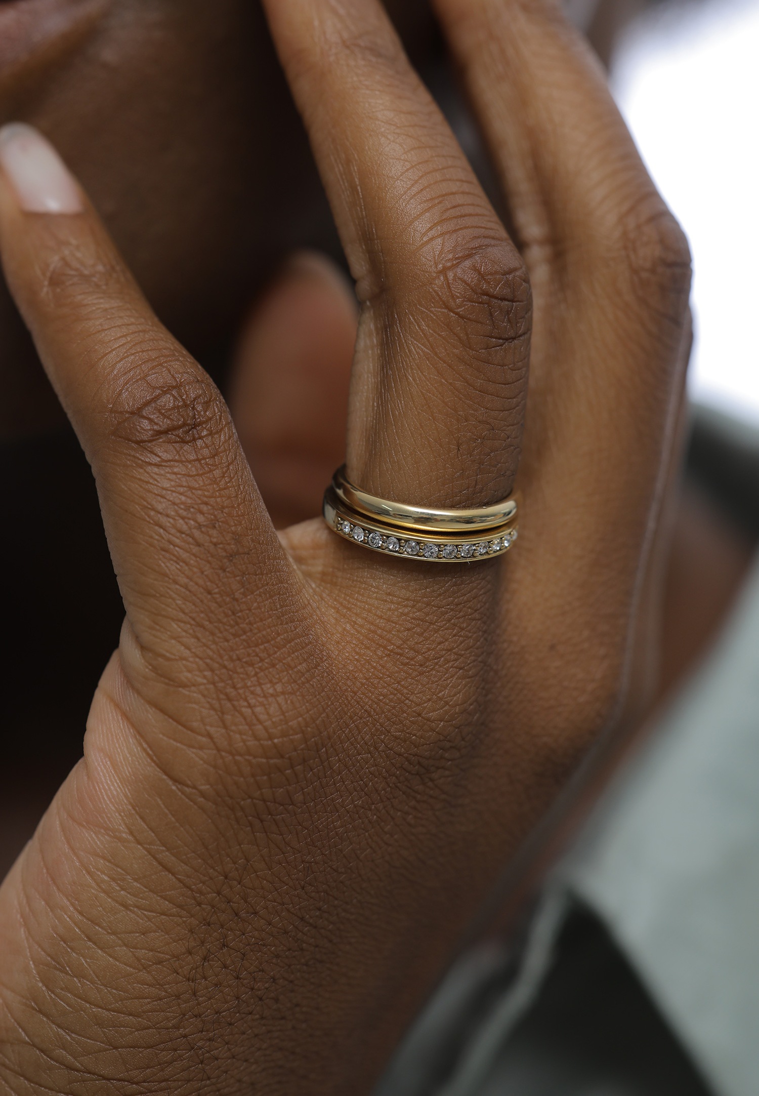 Elli Bague pour dames - Ensemble Memorie - Tendance de base avec cristaux en argent sterling 925 plaqué or