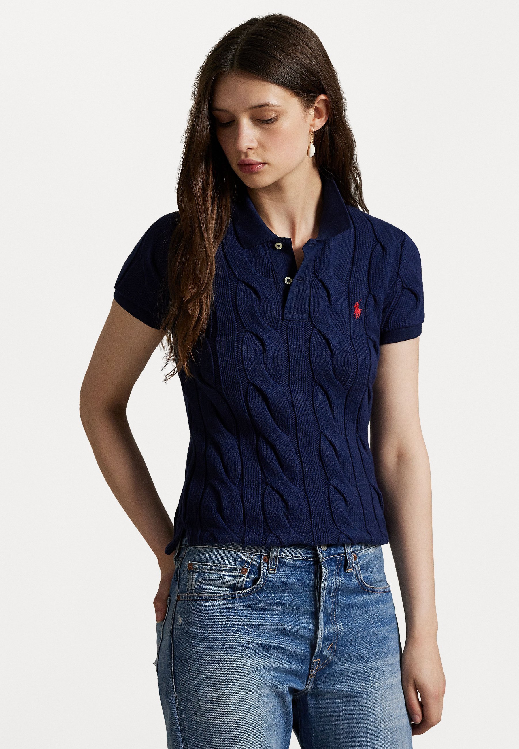 Polo Ralph Lauren POLO EN COTON À MAILLE CÂBLÉE - Polo - bleu marine Newport
