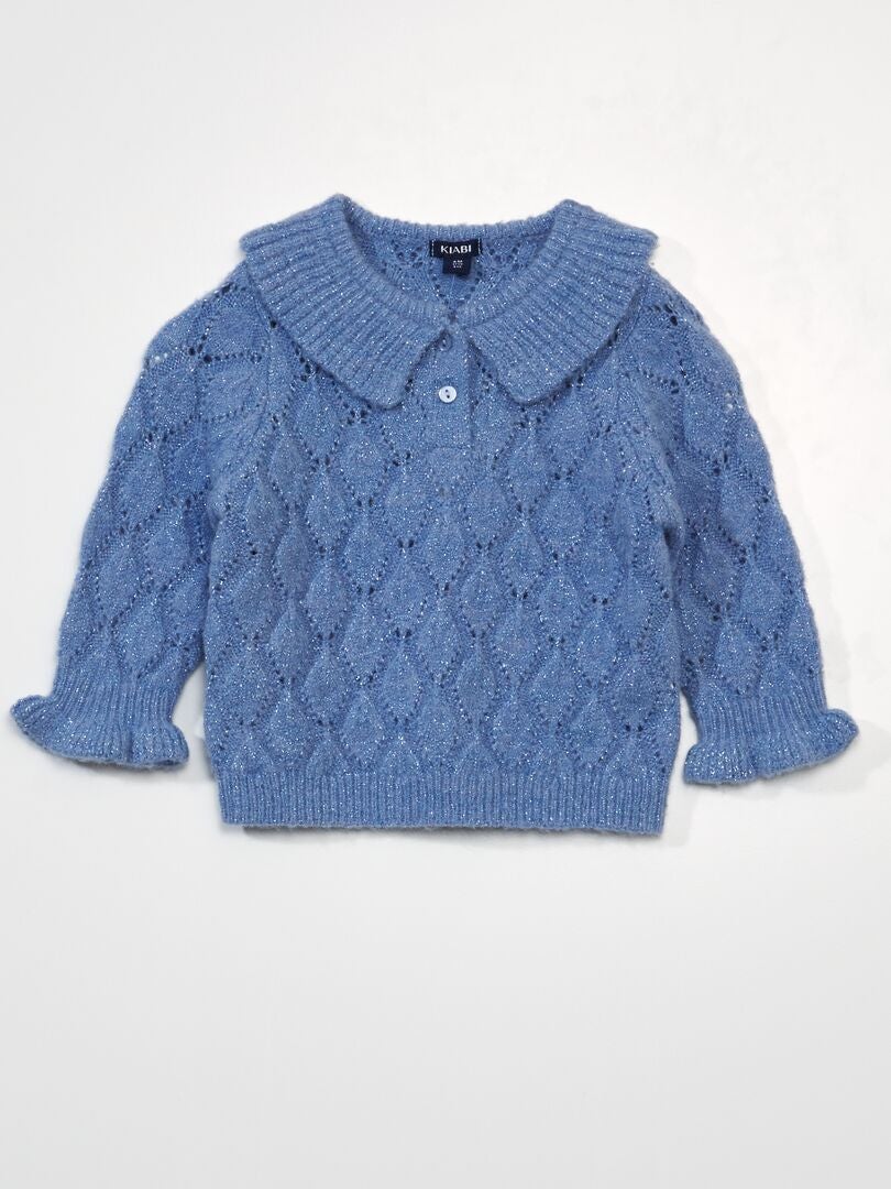 Sweter z ażurową dzianiną - NIEBIESKI