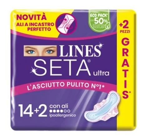 Compresas ultra absorbentes LINES Silk, 14+2 unidades. Comodidad y adaptabilidad.
