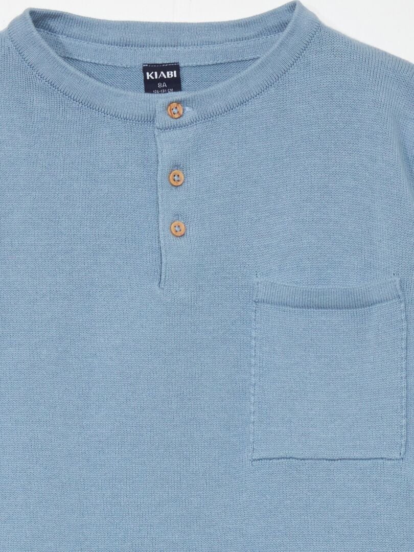 Henley-trui met hals - BLAUW