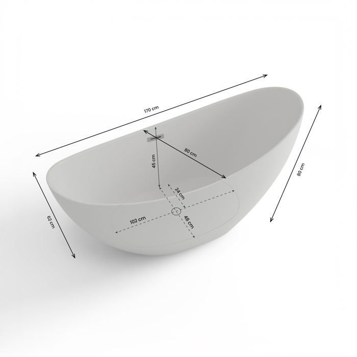 Bañera exenta Loona 170, blanca, 170 x 80 x 80 cm, de SPALINA - Blanco - 170 x 80 x 80 cm