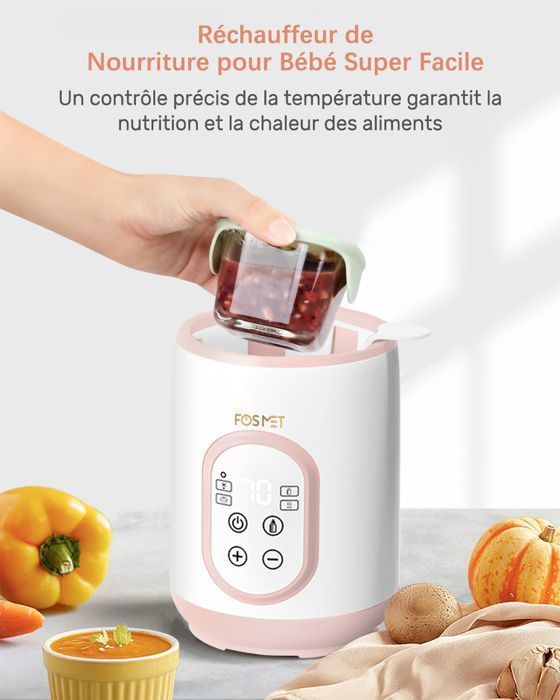 FOSMET Chauffe Biberon pour Bébé 6 en 1 - avec Écran LED - Contrôle intelligent de la Température et Arrêt Automatique - Rose