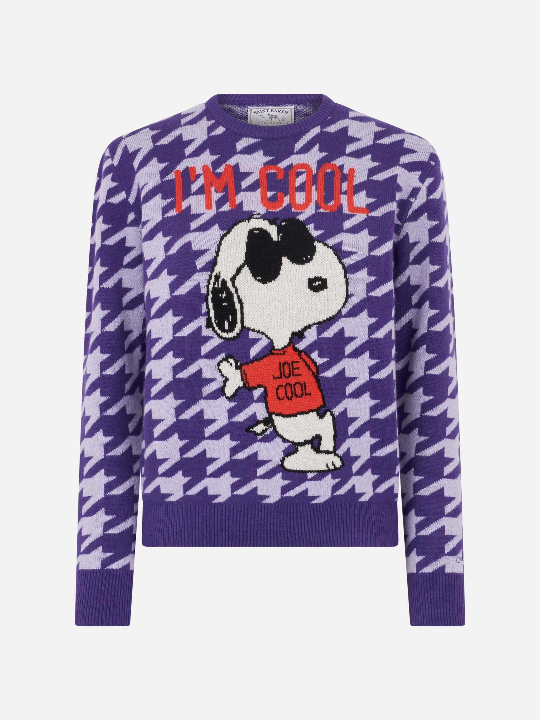 Maglione da donna girocollo pied de poule con stampa Snoopy | EDIZIONE