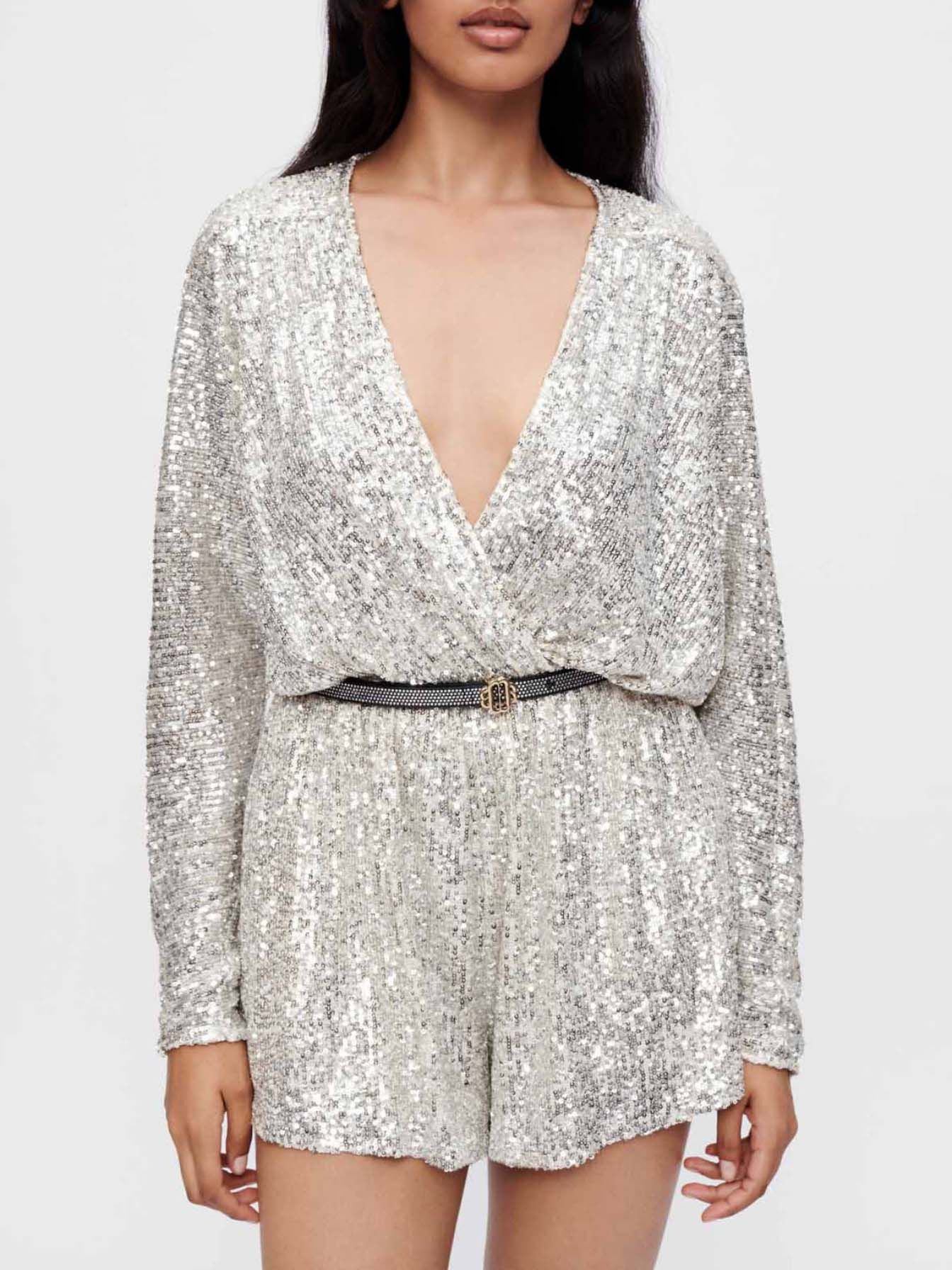 Jumpsuit volledig bedekt met pailletten - Zilver