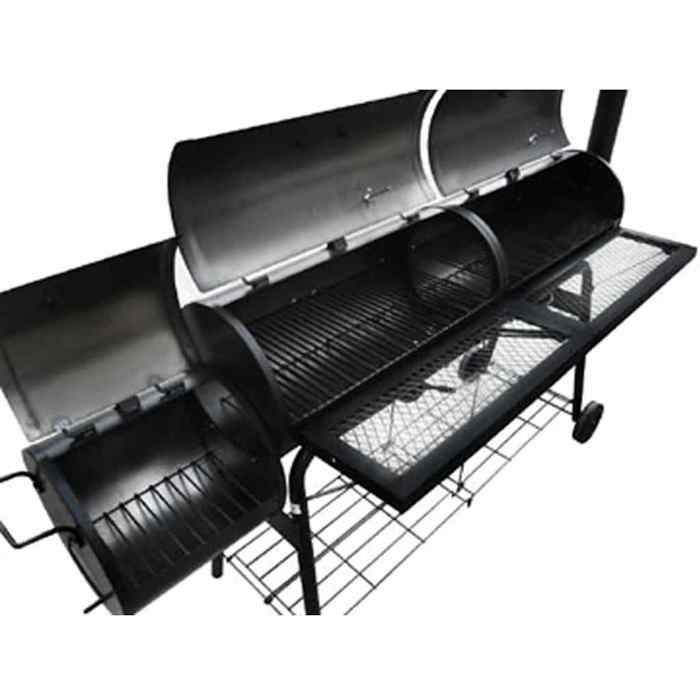 Smoker Barbecue - vidaXL - Nevada XL - Black - Coated Metal - Firebox ø30x30 cm - Smoking Chambers ø30x61 cm