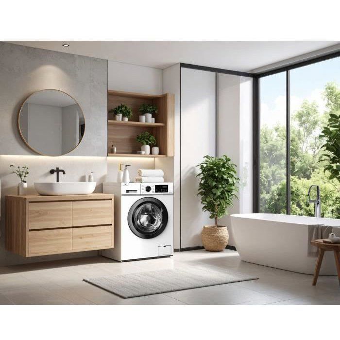 Lave-linge hublot CONTINENTAL EDISON CELL8120IWP - 8 kg - Induction - L60cm - 1200 trs / min - Classe A - Blanc hublot noir