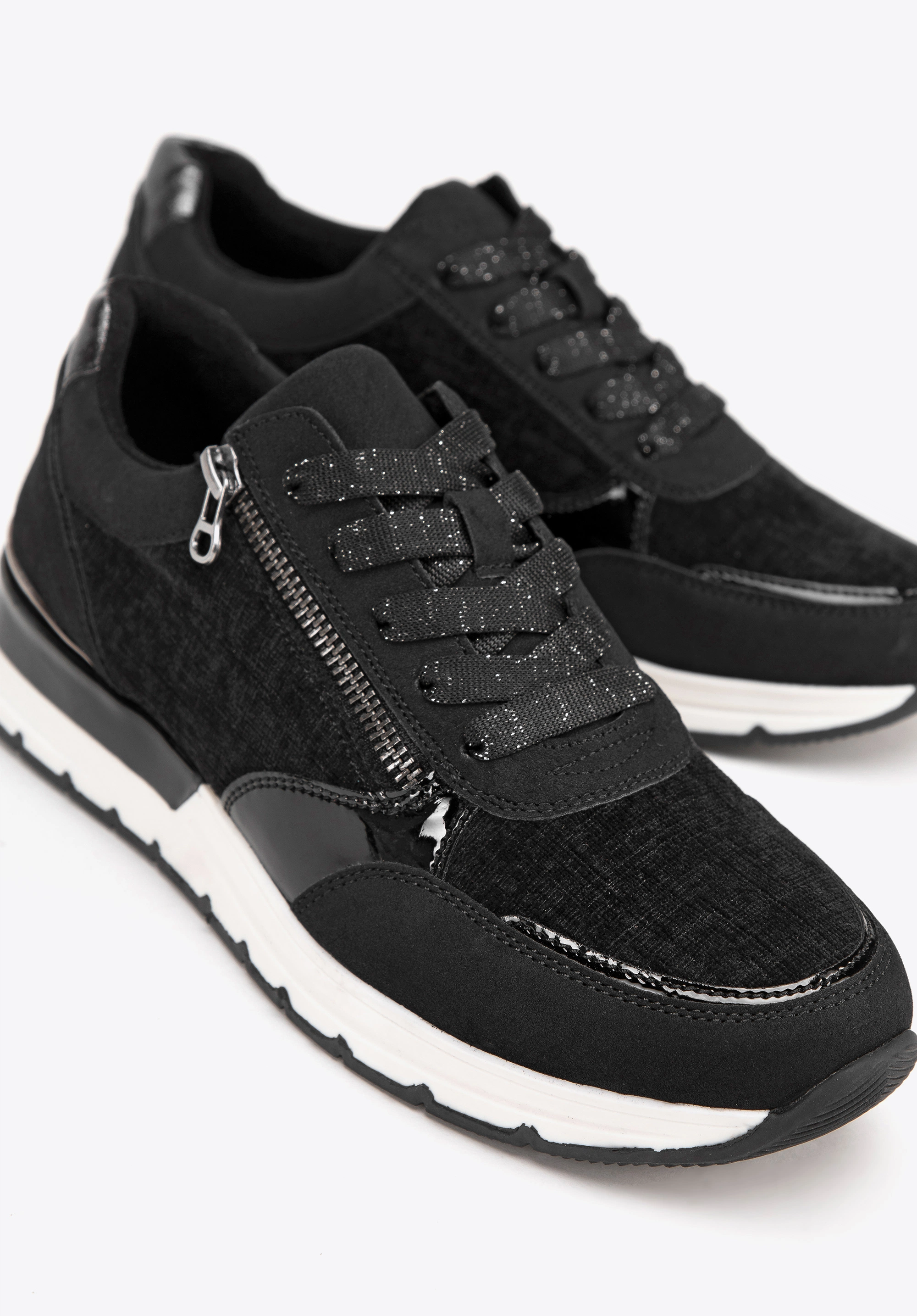 Damskie sneakersy z suwakiem na boku czarne