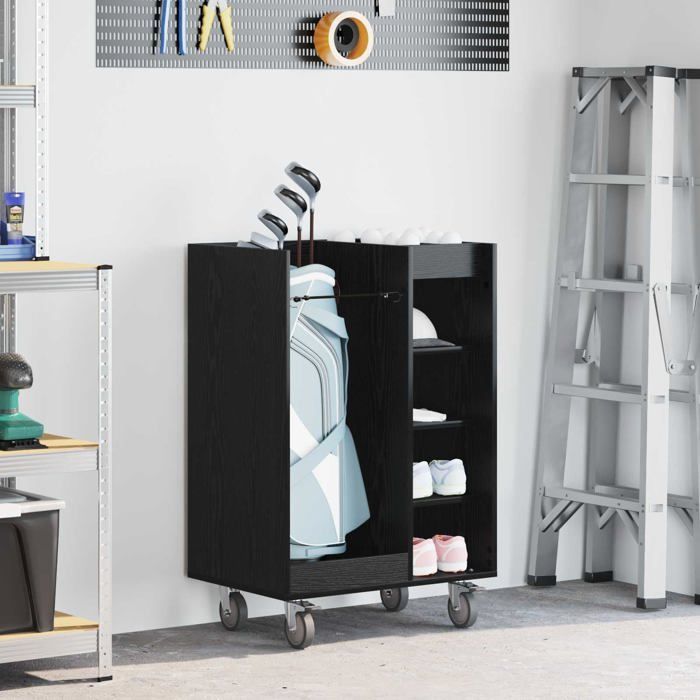 Modern golf locker - vidaXL - Black Oak - 65x45x98 cm - Large storage space - With 4 wheels - Metal frame