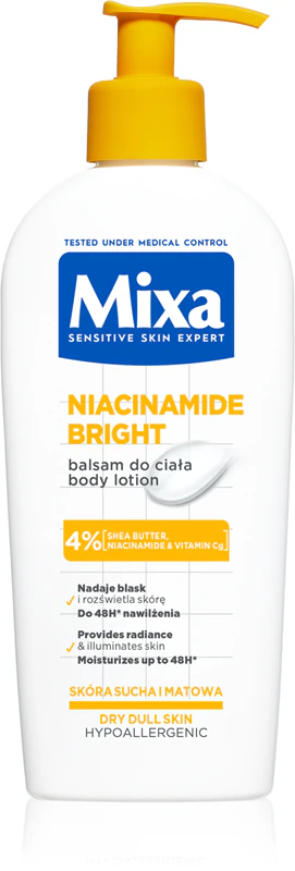 Mixa Niacinamide Bright Telové mlieko rozjasňujúce a hydratačné mlieko s niacínamidom
