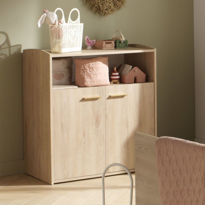 Conjunto de habitación infantil para dos personas: cuna de 120 x 60 cm + cómoda de 2 puertas y estante - Adele - Haya/crema - SAUTHON