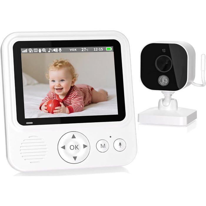 Cámara monitora para bebés, pantalla IPS de 2,8 pulgadas, vídeo 720p, batería de 2000 mAh, visión nocturna, zoom, comunicación VOX.