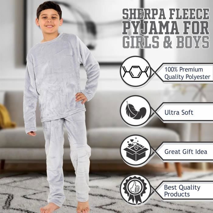 Conjunto de pijama de dos piezas de forro polar cálido con cuello redondo para niños y niñas de 5 a 13 años (A2Z 4 Kids)