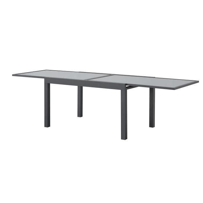 Mesa de jardín rectangular extensible para 6 a 10 personas - Estructura de aluminio - Tablero de vidrio templado - Ancho 135-270 x Alto 75 x Profundidad 90