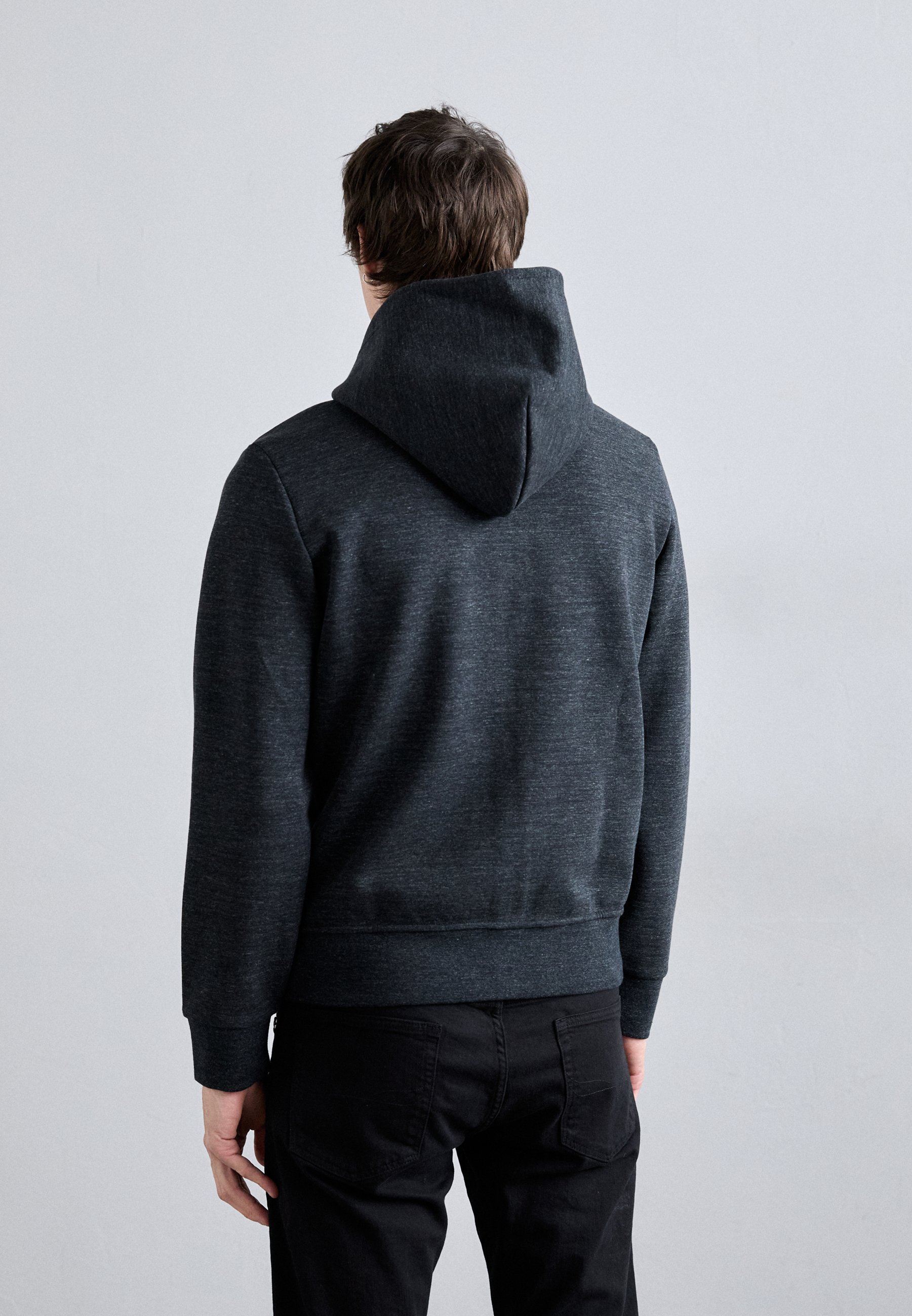 Polo Ralph Lauren Kapuzenpullover mit durchgehendem Reißverschluss – Schwarzmeliert