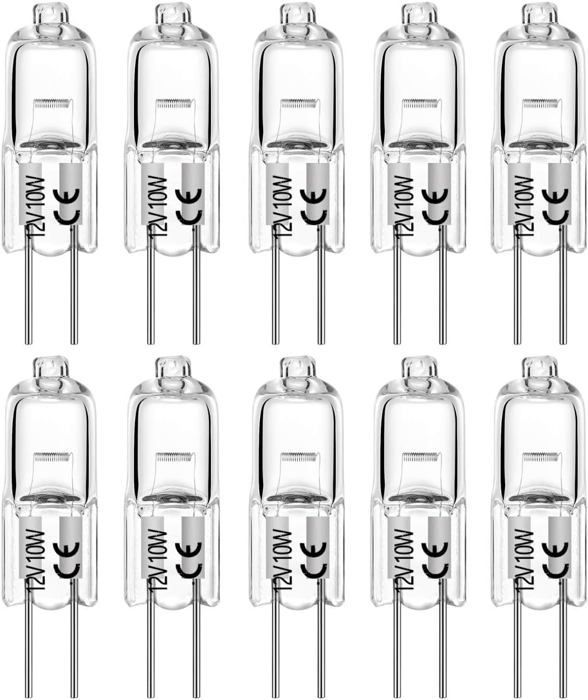 Bombillas halógenas de repuesto G4 de 10 W y 12 V, tipo T3 JC, con base de 2 pines, para riel de iluminación tipo disco debajo de gabinetes (paquete de 10).
