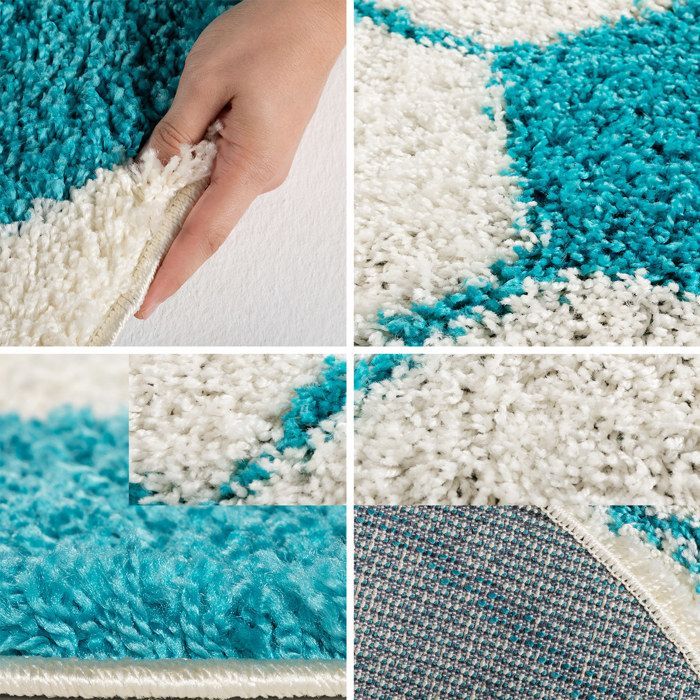 Carpetsale24 Tapis enfant rond bleu blanc forme football tapis à poils longs pour chambre d'enfant taille 120 cm rond