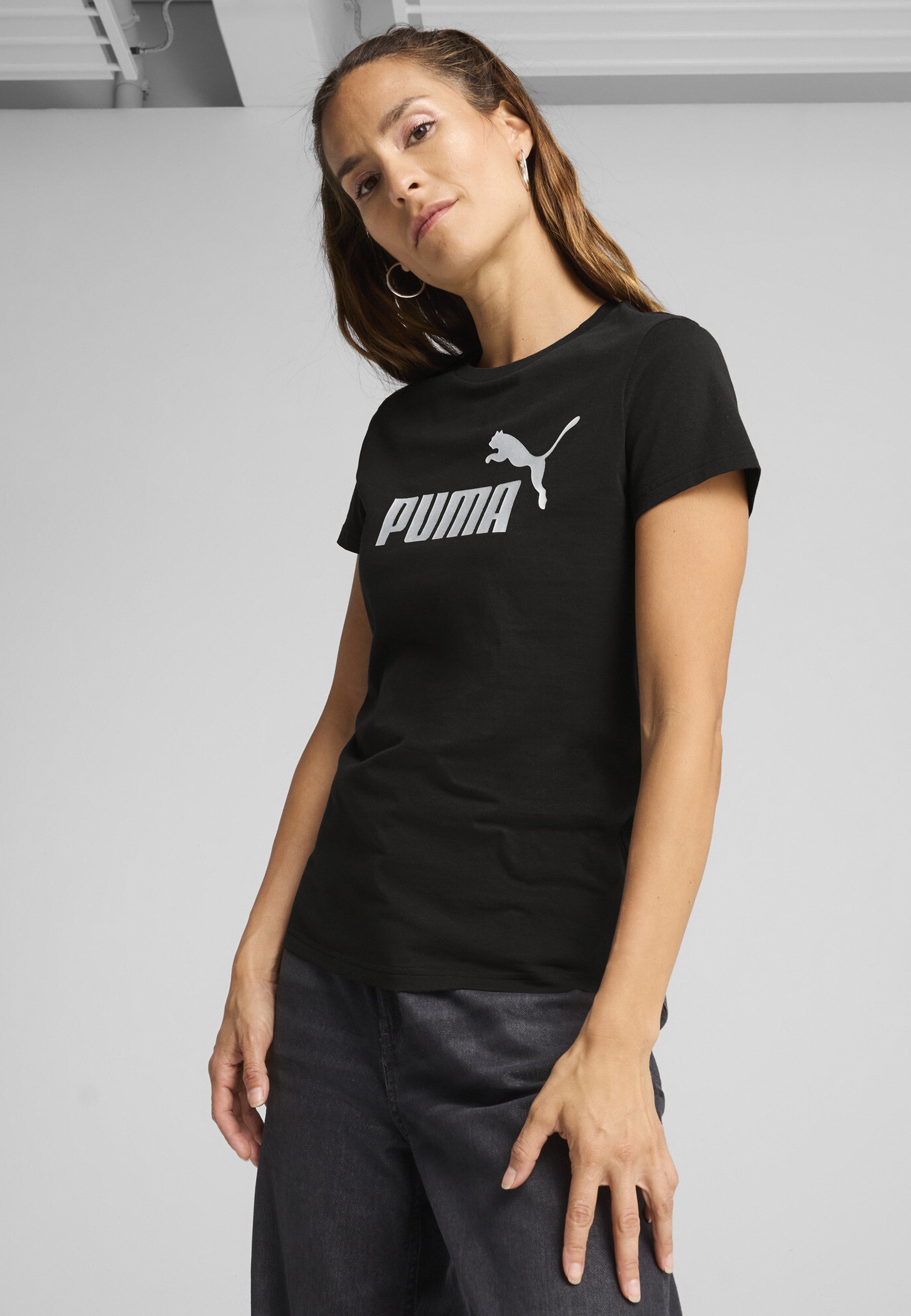 Puma LOGO - Tricou cu imprimeu - negru metalizat argintiu