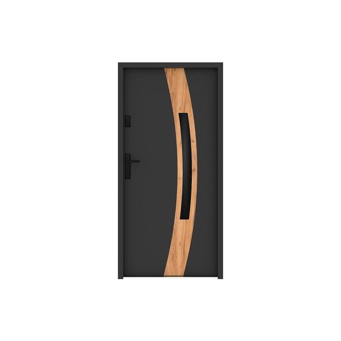 Puerta de entrada de acero y acero inoxidable con paneles de vidrio, 207 cm de alto x 100 cm de ancho - vidrio ahumado - efecto antracita y roble - 55 mm de espesor - apertura a la derecha