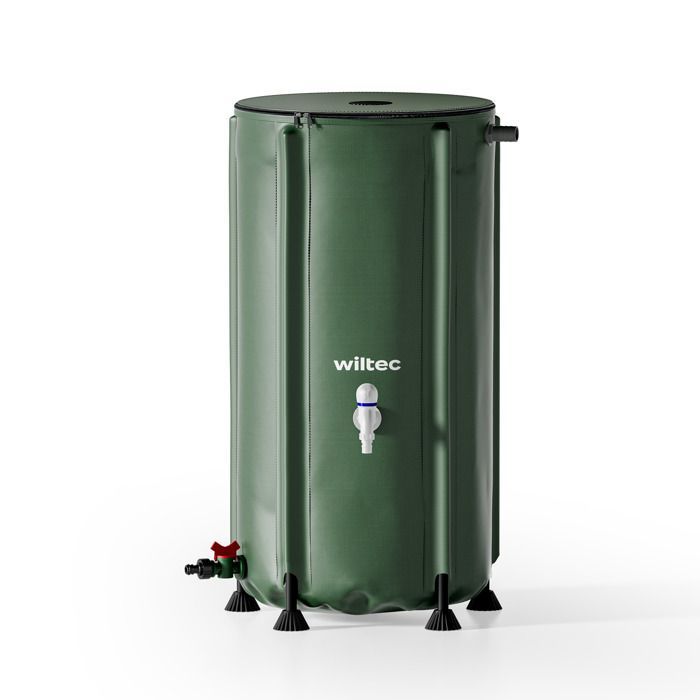 Tanque plegable de recolección de agua de lluvia Wiltec de 100 litros, tanque flexible de PVC con cremallera, grifo y tapa, depósito IR.