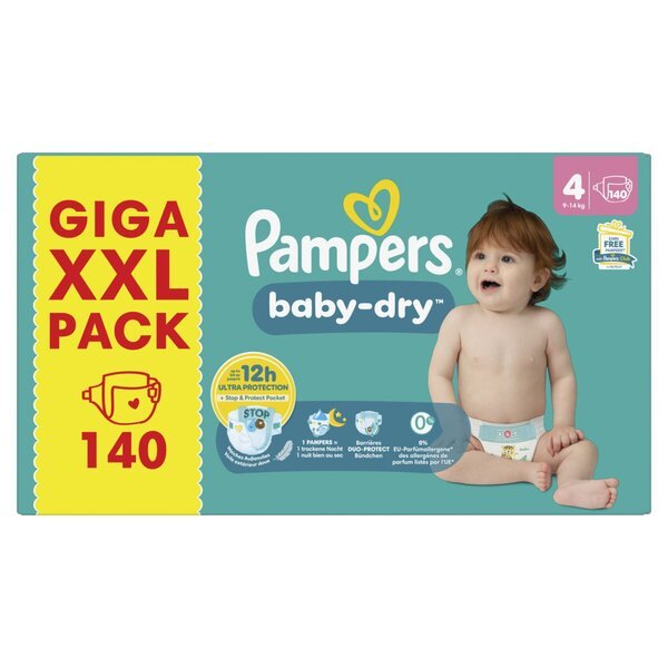 „Pampers Baby-Dry“ 4 dydžio sauskelnės<br>4 dydis (9–15 kg), 140 vnt.